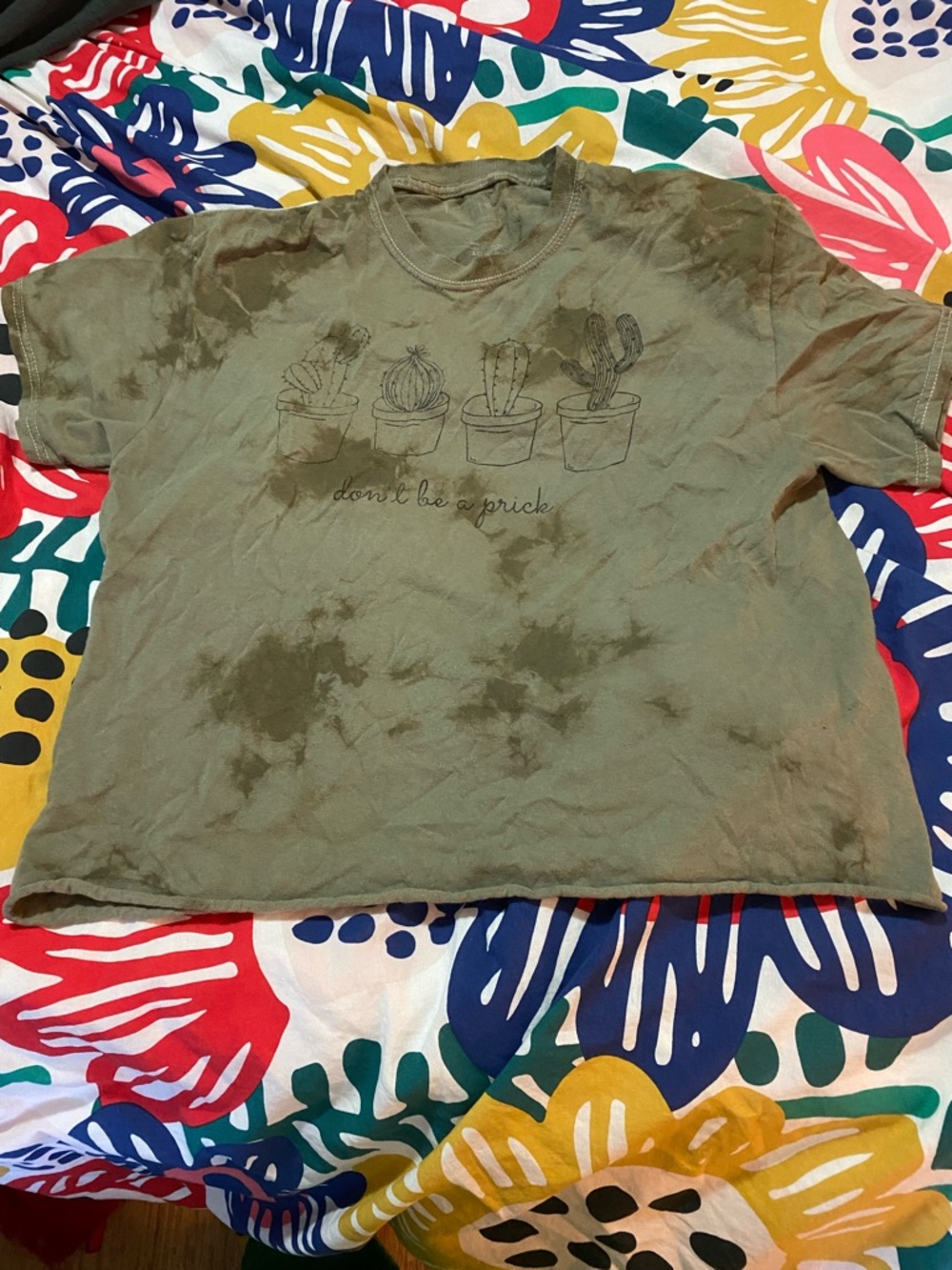 Fifth Sun Olive Green Short Sleeve Tee with Cactus Sketch
